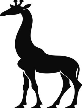 Minimalist black giraffe silhouette graphic isolated on white background representing wildlife conservation and safari themes for creative design projects