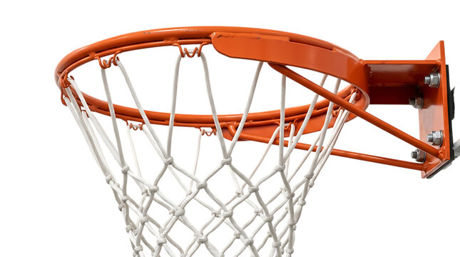Orange basketball hoop with white net for sports game