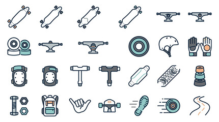 Longboard and Skateboarding Equipment Icon Set © Alpin