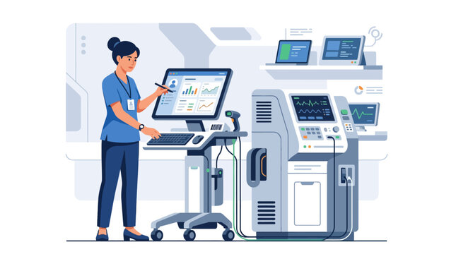 Biomedical engineer working with medical diagnostic laboratory equipment