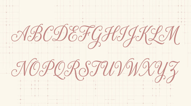 Pink cursive script alphabet on grid paper background