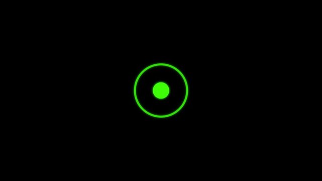 Animated of green circle and dot looped animation with radio wave sing with black background. Abstract green pulsing circle and dot effect .