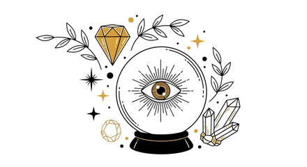 Crystal ball, mystical eye, magic crystal ball, fortune telling, vector illustration © Uno