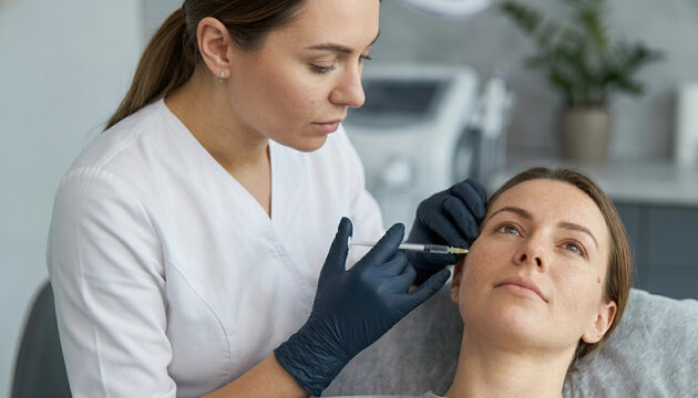 Cosmetologist, injections in the face