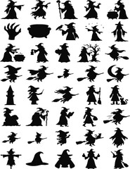 Obraz premium Halloween witch silhouettes collection for spooky designs and decorations