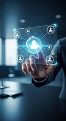 Fototapeta premium Professional businessman touching digital network interface for team management with business, technology