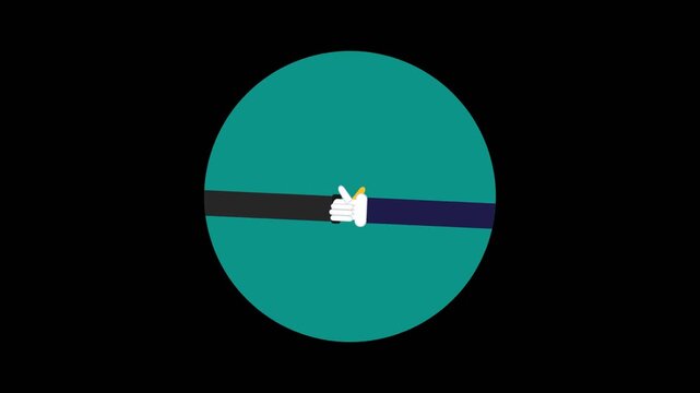 Flat design animation of two hands joining to form a thumbs up gesture