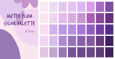 Purple color palette. Lavender, violet and plum, lilac, iris and grape, amethyst and mauve purple swatches set. Purple color palette square mockup from pale to deep dark shades gradation chart © Vector Tradition
