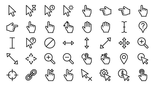 Computer Mouse Cursor and Hand Gesture Icon Set
