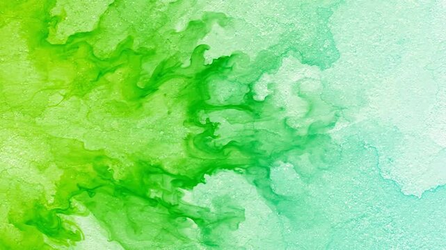 Vibrant green ink diffusion in water abstract background, slow motion liquid flow texture