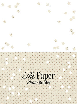 Cutout star confetti paper photo border. Vintage beige paper texture with scattered stars with polka dot pattern. Collage frame with transparent background for invitations, baby cards, scrapbook.