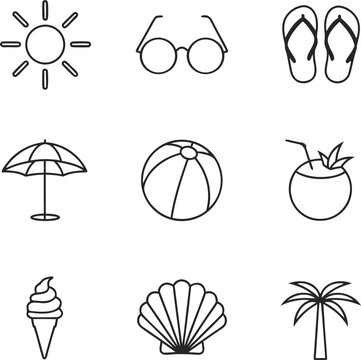 Summer Icon Pack &ndash; Tropical Vacation, Beach, Fruits, Drinks and Seasonal Vector Icons