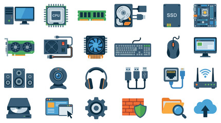 Fototapeta premium Computer Hardware Flat Icon Set