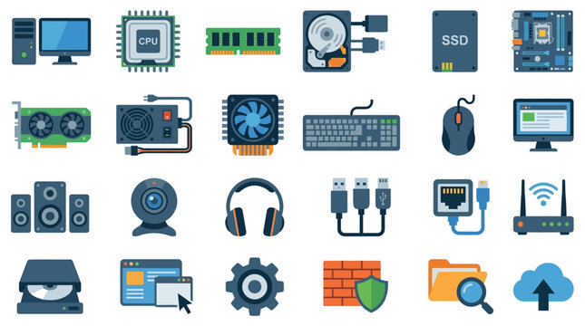 Computer Hardware Flat Icon Set