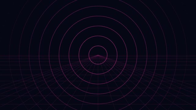 Retro synthwave grid animation 4k background, with pulsing neon, circles and cyberpunk, aesthetic motion