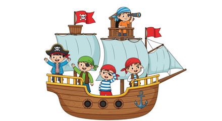 Pirate ship, cartoon kids, sailing vessel, illustration, vector graphics © Turbo