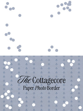 Blue cottage paper photo border with confetti circles. Whimsy vintage paper texture for nursery prints, greeting cards or scrapbook layouts.