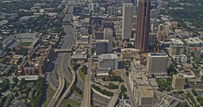 Atlanta Georgia Aerial v643 down shot of skyscrapers and highway during rush hour - DJI Inspire 2, X7, 6k - July 2020