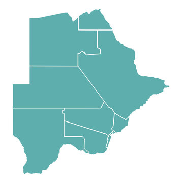 Botswana Map Outline in Teal Green Map with Province Borders Flat Design Vector Illustration Isolated