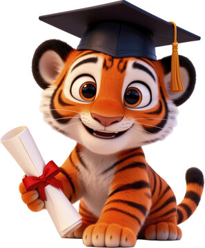 tigre, dibujos animados, acto de graduaci&oacute;n, educaci&oacute;n, educador, centros, graduado, libro, vector, ilustraci&oacute;n, animal, gorros, sabio, universidad, chapas, bachillerato, sabidur&iacute;a, alumna, profesor, 