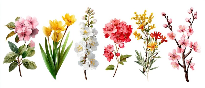 Colorful Assortment of Various Beautiful Flowers in Bloom.