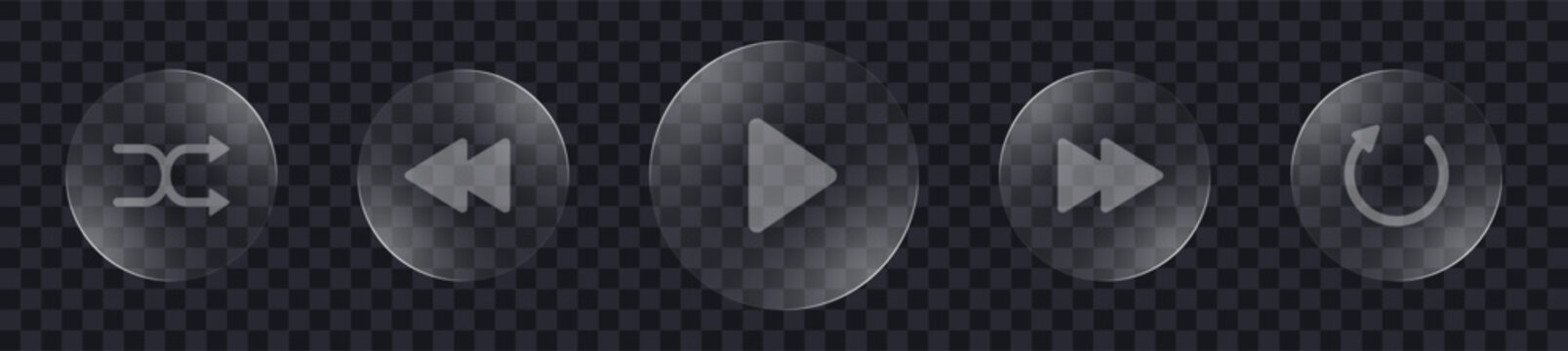 Glassmorphism Media Control Icons with Music Player Playback Buttons Editable Vector Set