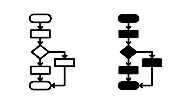 Flowchart Icons Set, Process Diagram Symbols, Algorithm Logic Steps, Decision Tree Graphics, Vector Elements