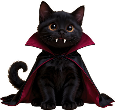 gato vampiro, vampiro, gatita, colmillos, capa, gato negro, felinos, animal, mascota, cuca, gatita, negro, fel&iacute;no, dibujos animados, domestica, blanco, retrato, ocular, vector, aislada, chistoso, ilus