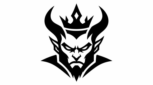 Sinister crowned devil head black and white mascot logo