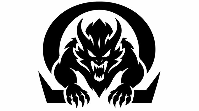 Demon beast silhouette inside circular frame