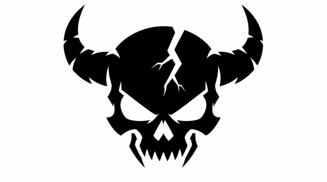Cracked horned skull silhouette mascot logo icon.