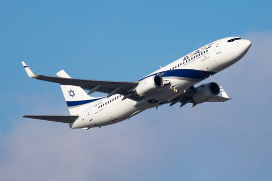 EL AL Israel Airlines Boeing 737-800 (4X-EKB) taking off from Munich Airport on February 5, 2018 in Munich, Germany