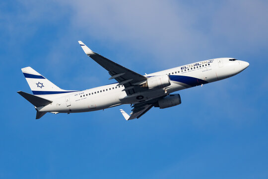 EL AL Israel Airlines Boeing 737-800 (4X-EKB) taking off from Munich Airport on February 5, 2018 in Munich, Germany