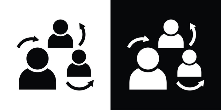 Human resources and employee turnover vector icon. Minimalist staff rotation, team shift, and user exchange cycle sign in black and white. Ideal for corporate structure and management graphics.