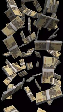 Vertical Zimbabwe Money, Falling Zimbabwean Dollar Bills Black Background, Premium African Hyperinflation Cash Stacks, 4K