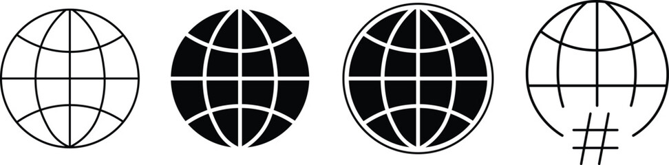 Global globe web browser icon set with website language internet connection and world grid vector collection © Hassaan
