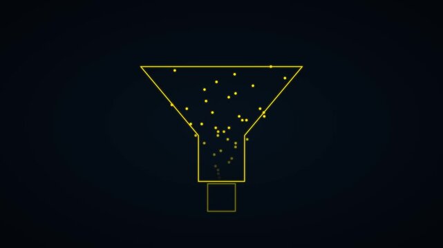 Digital sales funnel animation with glowing particles representing lead conversion and marketing strategy 4k