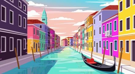 Colorful Venice Canal Vector Illustration Design Featuring Traditional Gondola Background for Travel and Architecture Projects 39 © DOLARRIZ JHON