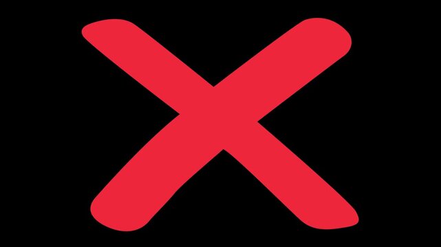 Animated red cross appears. Concept of prohibition. Flat vector illustration isolated on black background.