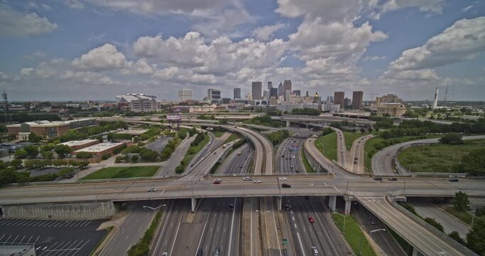 Atlanta Georgia Aerial v648 sped up flyover shot of highway interchange and skyscrapers - DJI Inspire 2, X7, 6k - August 2020