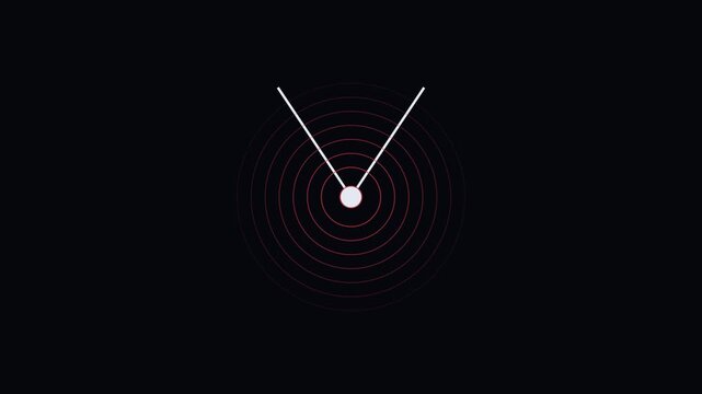 Minimalist radar pulse animation with expanding concentric circles on dark 4k background, sonar scan