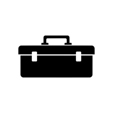 Toolbox vector illustration black metal tool box container icon isolated on white background