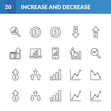 Increase and decrease financial icons set