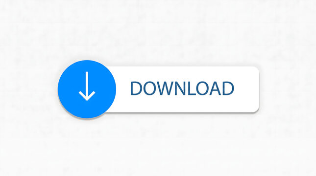 Blue Circle Download Button with Arrow Icon on Light Gray Background UI Element