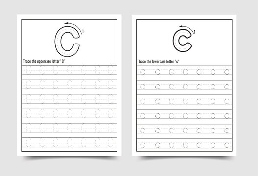 Alphabet letter C, c tracing worksheet for preschool children learning uppercase and lowercase letters with alphabet worksheet education preschool