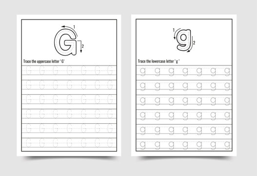 Alphabet letter G, g tracing worksheet for preschool children learning uppercase and lowercase letters with alphabet worksheet education preschool
