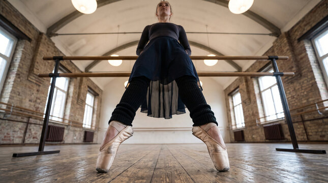 Ballerina dancing en pointe in classic dance studio