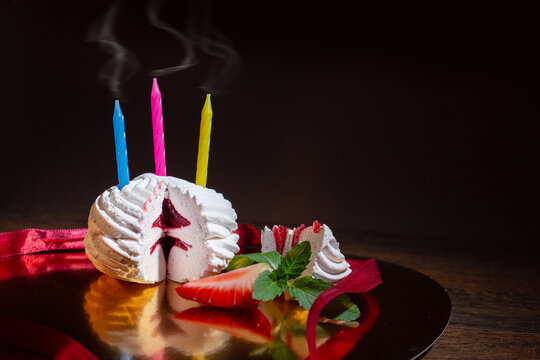 Birthday Marshmallow with Strawberry Filling and Candles