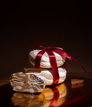 Chocolate Handmade Marshmallows with Red Ribbon Gift Packaging