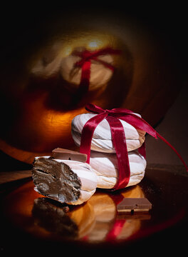 Chocolate Handmade Marshmallows with Red Ribbon Gift Packaging